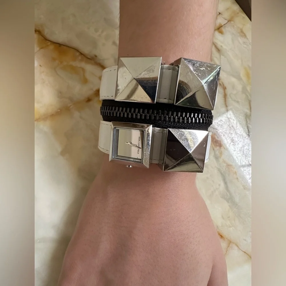Karl Lagerfeld Silver and lWhite leather watch Bracelet